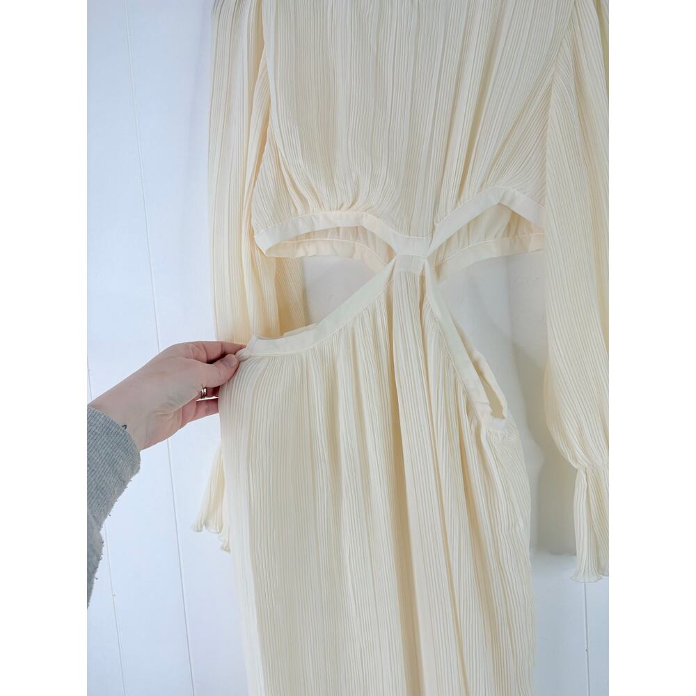 Zara Cutout Pleated Midi Dress Medium Ivory Cream Long Sleeve Flowy Cottagecore - Picture 7 of 15